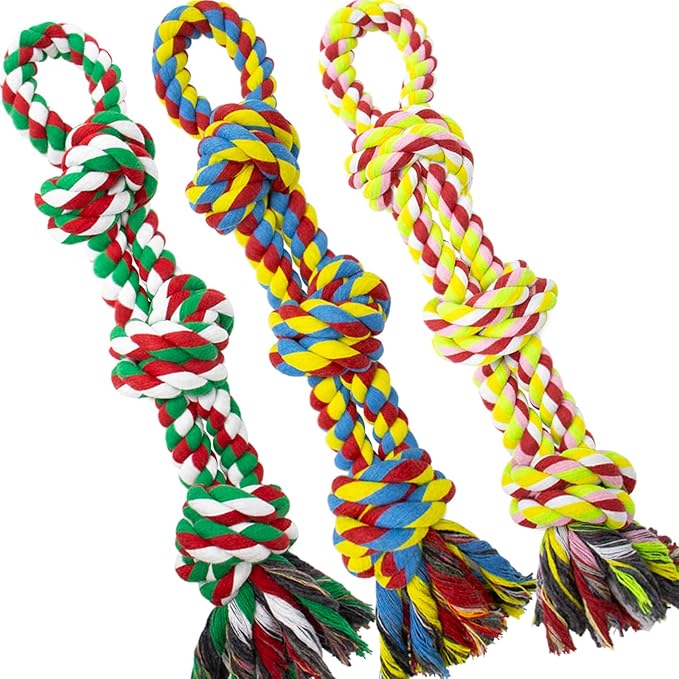 WDZZHOT [3 Pack] Christmas Dog Rope Toys for Large and Medium Aggressive Chewers, Nearly Indestructible Rope Chew Toys, Heavy Duty 100% Cotton Tug of War Dog Toy for Boredom, Teeth Cleaning
