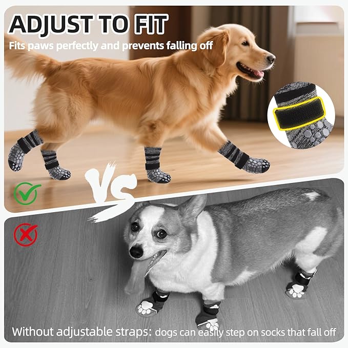 PUPTECK Non Slip Dog Socks to Prevent Licking for Hardwood Floors, Shoes for Hot Pavement Summer Small Medium Large Size Dogs Traction Control Booties Paw Protectors Boots Cold Winter