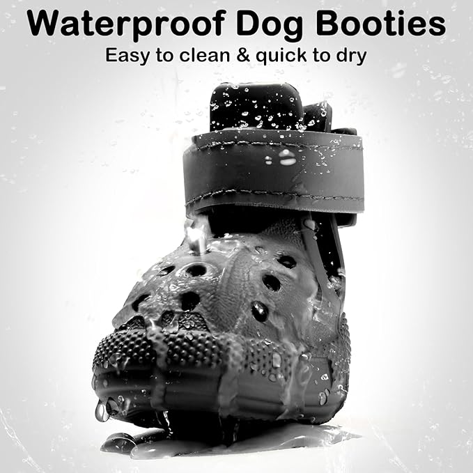Dog Shoes for Hot Pavement,Non-Slip Waterproof Breathable Easy to Clean Put On and Take Off Dog Boots,Paw Protector for Hot Summer Roads Winter Snow (Black, Size 3:(1.57"x2.17")(L*W))