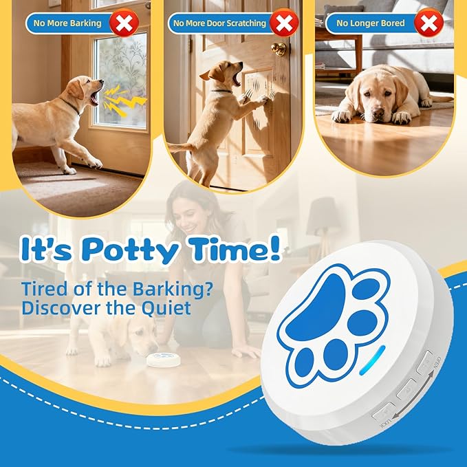 ChunHee Dog Door Bell - Bell for Dogs to Ring to Go Potty with 28 Ringtones & Adjustable Volume | Chew-Proof & 30-Second Setup Dog Door Bells for Potty Training| Teach Puppies to Signal Go Outside