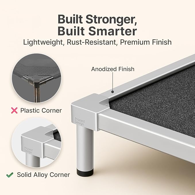 Elevated Dog Beds Large Sized Dog, Chew Proof Aluminum Alloy Heavy Duty Dogs Supplies Cooling Raised Pet Cot Indestructible with Anti-Rust Washable Assembly for Crate Outdoor-48.4"x 32.7" x 7"