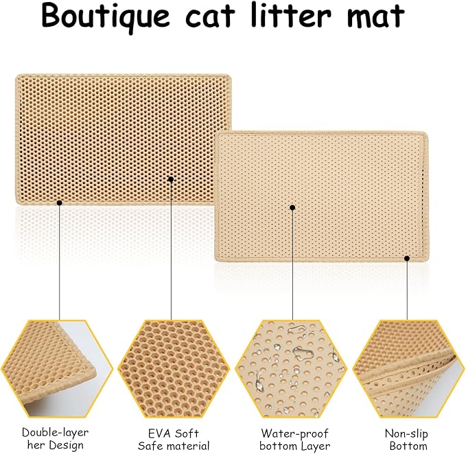Cat Litter Mat, Litter Box Mat, Large Double Layer Waterproof Proof Trapping mat, Non-Slip Design, Kitty Litter Rug, Cat Supplies, Easy to Clean, 24 * 14.9 Inch, Beige
