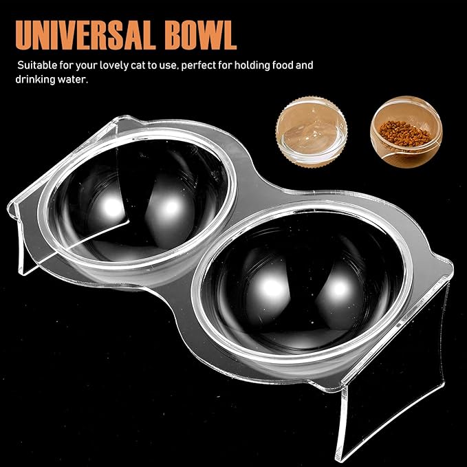 COOLHIYA Transparent Acrylic Double Pet Bowl for Cats and Puppies Household Food and Water Basin with Moderate Height Whisker-Friendly Indoor Feeder Designed to Prevent Spills and Reduce