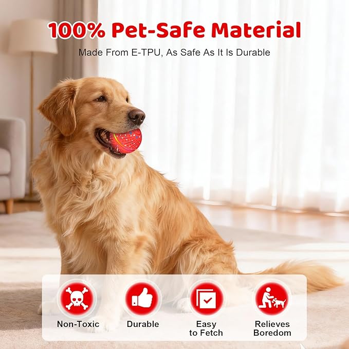 Sankell Interactive Dog Toys Ball - Smart Moving Bouncing Dog Ball with RGB Lights, E-TPU Material, 3 Play Modes Automatic Rolling Balls Toy for Small Medium Dogs Keep Them Busy(Red)