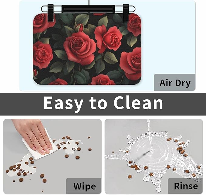 Romantic Rose Dog & Cat Food Mat for Floors Waterproof,Quick Dry Anti-Slip Bowl Mats for Food and Water,Pet Feeding Mats,Pet Placemat for Messy Drinkers to Protect Floors,Pets Supplies 23.62×15.75in