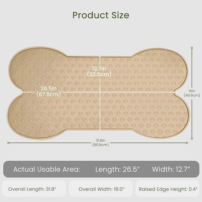 PWTAA Dog Food Mat Anti-Slip Silicone Dog Bowl Mat Thicker Pet Placemat Waterproof Cat Feeder Pad with Raised Edge Puppy Kitten Feeding Mats Suitable Small Medium-Sized Dogs Cats Eating Tray
