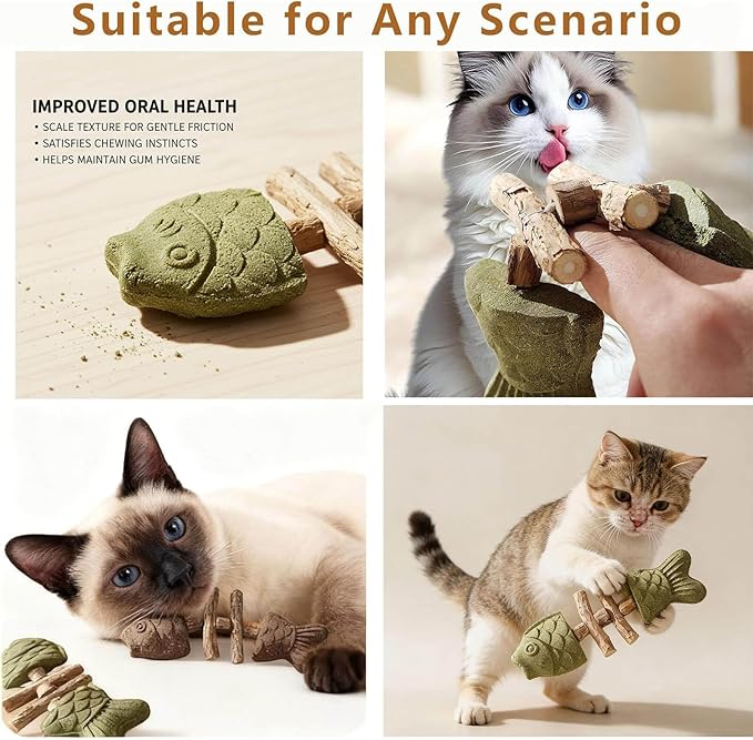 Fix Cat Dental Health, Natural Dental Chew for Cats, Fishbone Shape Cat Teething, Cat Chew with Catnip (A, 3pcs)