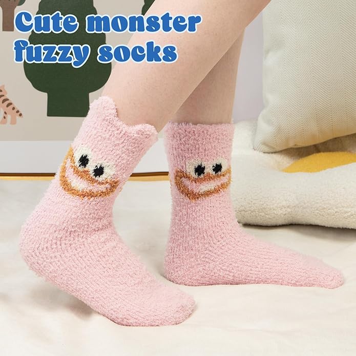 Loritta 3 Pairs Womens Fuzzy Socks Winter Warm Fluffy Soft Slipper Home Sleeping Cute Animal Socks