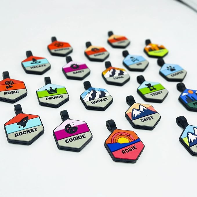 Silent Dog Tag Personalized with 5 Lines of Custom Deep Engraved Durable Soundless Silicone Pet ID Name Tag Hexagon Sunset Orange