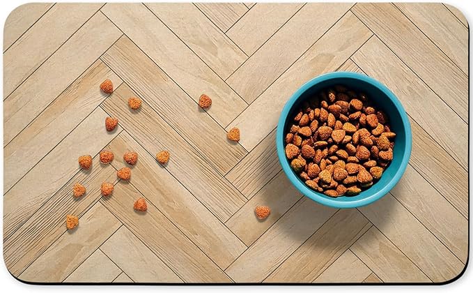 Dog Food Mats for Floors Waterproof, Dog Cat Water Bowl Mats Pet Feeding Absorbent Mat Dog Cat Pet Placemats for Food and Water Wood 17 * 30 inch