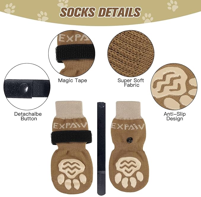 EXPAWLORER 6PCS Anti-Slip Dog Socks to Prevent Licking Paws,Dog Shoes for Hot Pavement,Best Paw Protector Traction Control on Hardwood Floor,Dog Booties for Puppy Small Medium Large Senior Dogs