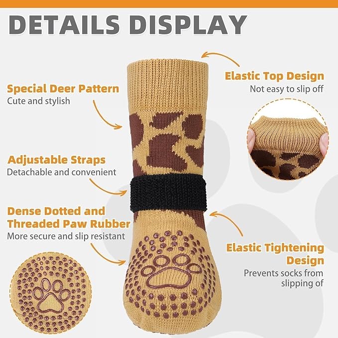 KOOLTAIL Anti Slip Dog Socks for Hot/Cold Pavement to Prevent Licking Paws, Dog Boots&Paw Protector with Grippers for Hardwood Floors,Halloween costumes Traction Booties for Small Medium Large Dogs SM