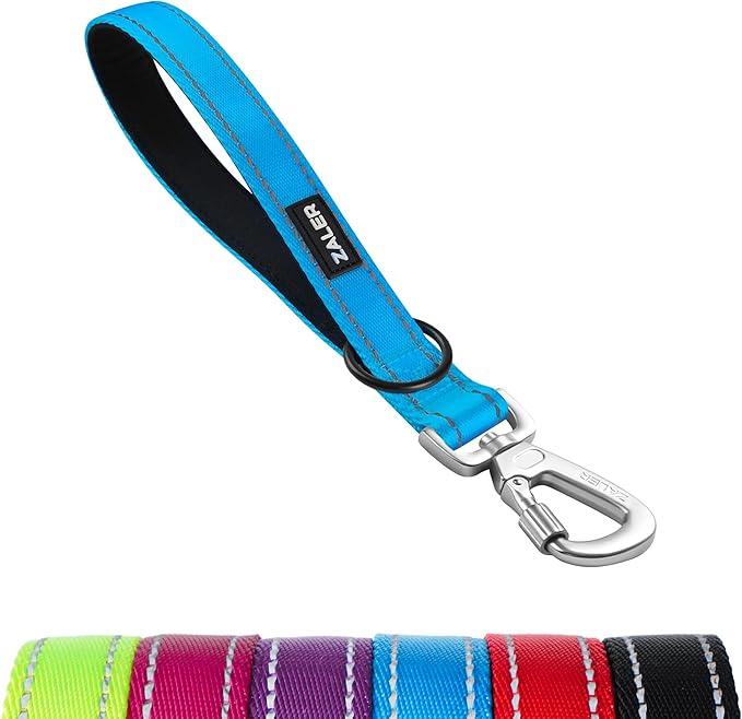 ZALER Short Dog Leash 1 ft, 12 Inches Traffic Leashes for Dogs, Nylon Reflective Dog Lead with Padded Handle, Heavy Duty Pet Leash with Carabiner Clip for Large and Medium Dogs (12" Blue)