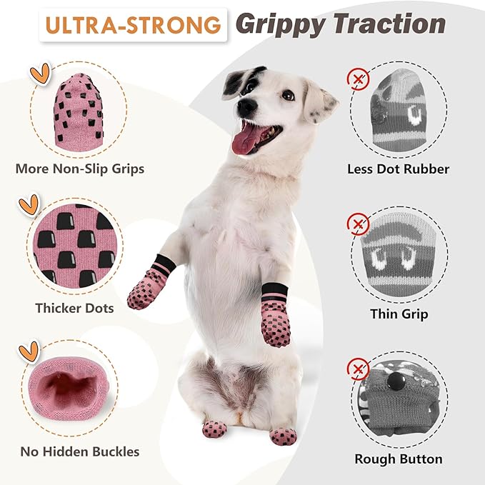 Non Slip Dog Socks to Prevent Licking Paws Grippy Socks for Senior Dog on Hardwood Floors Anti Slip Dog Socks for Hot Pavement Double Side Paw Protector Prevent Scratching Pink XXL