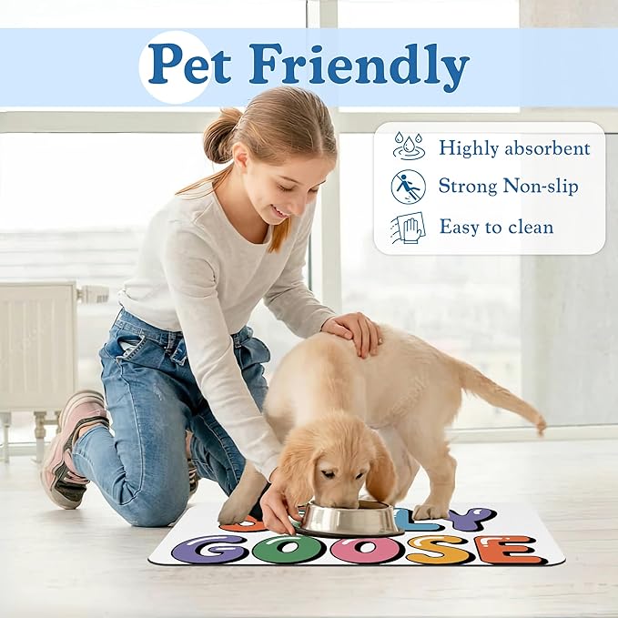 Silly Goose Pet Food Mat for Cats and Dogs–Christmas Stocking Absorbent Quick Dry Feeding Placemat, Non Slip Rubber Base, Waterproof Bowl Mat for Indoor Use, Pet Supplies 12"x20"