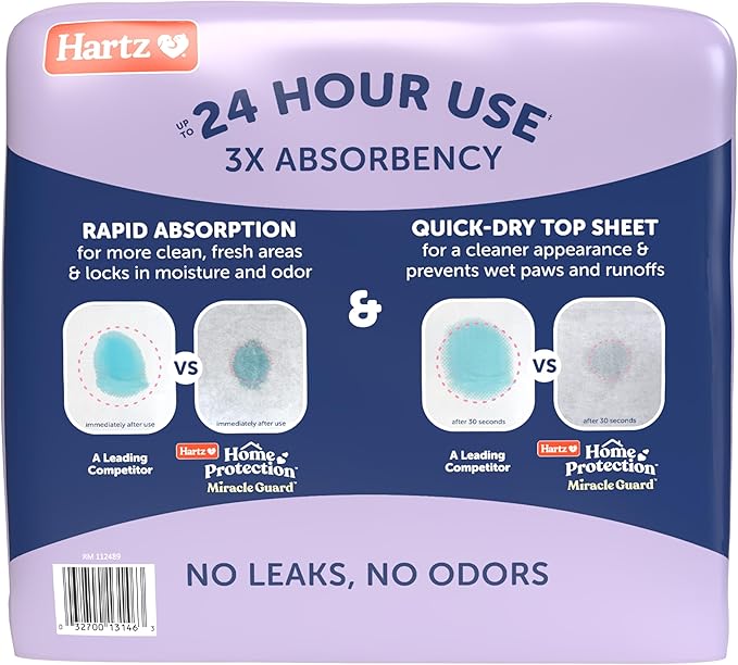 Hartz Home Protection Miracle Guard Lavender Scented Dog Pads, Regular Size 50 Count, 24 Hour Use, Won't Leak and Odor Eliminating