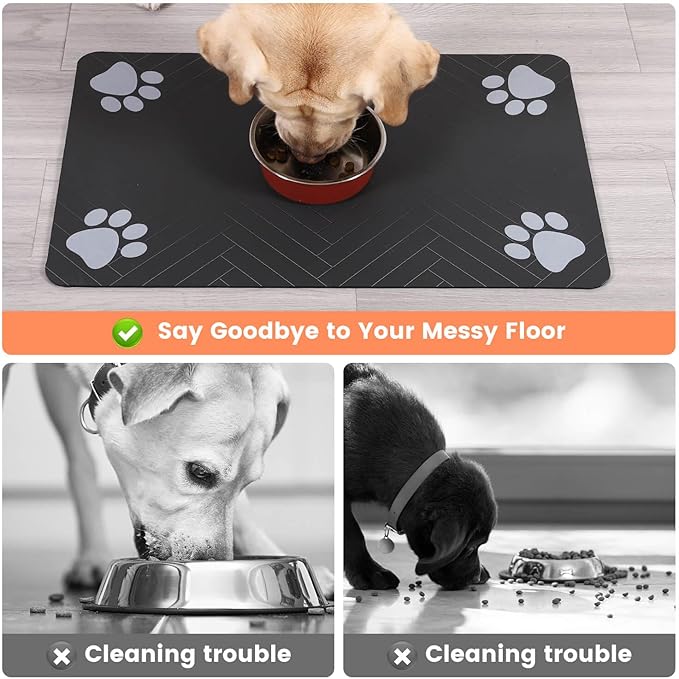 Pet Feeding Mat-Absorbent Pet Placemat for Food and Water Bowl, with Waterproof Rubber Backing, Quick Dry Water Dispenser Mat for Dog and Cat (24"x16", Christmas)