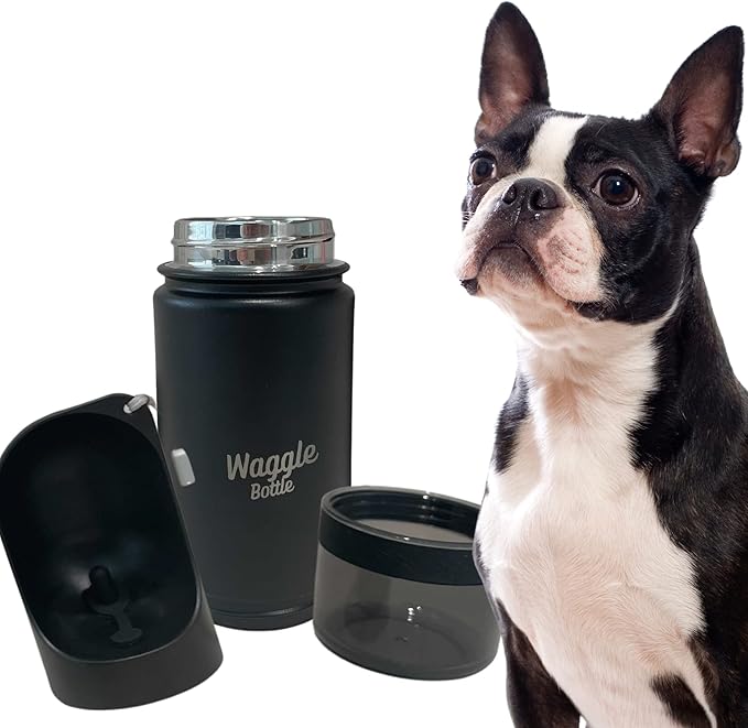 Waggle Bottle Stainless Steel Dog Travel Water Bottle, Double-Wall Vacuum Insulated Portable Dog Water Dispenser, Drink Cup and Snack Container On The Go, Outdoor Walking, Hiking, Travel, Water Bottle