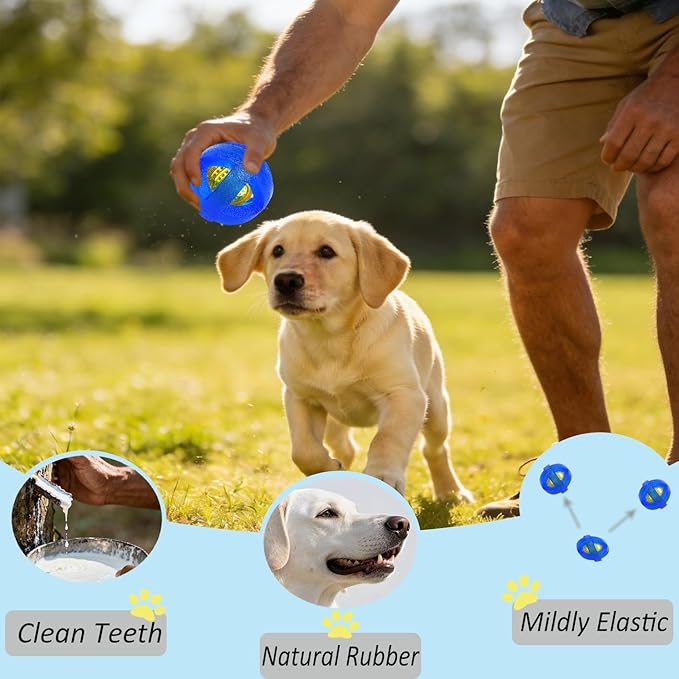 Mnubsrva Dog Ball Toy for Chewing and Treat Dispensing - Rubber Chew Balls, Interactive Dog Puzzle Ball Toys for Fun & Chew Time, Treat Dispensing Toys for Small Medium Breed, 3.5 Inch (Blue)