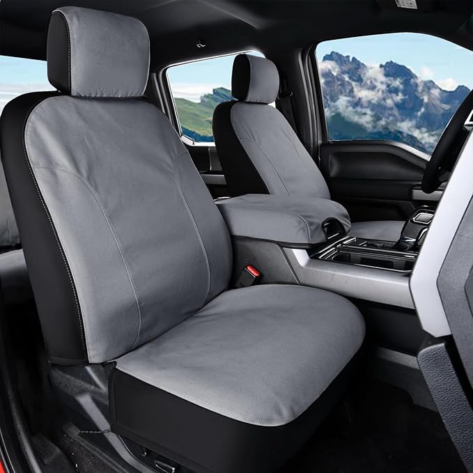Coverado Front Seat Covers, Waterproof Canvas Seat Protector for Car Seat Cushions for Kids & Dogs, Seat Covers Compatible with 2015-2026 Ford F150 & 2017-2026 Ford F250 F350 F450(Gray, 2PCS)