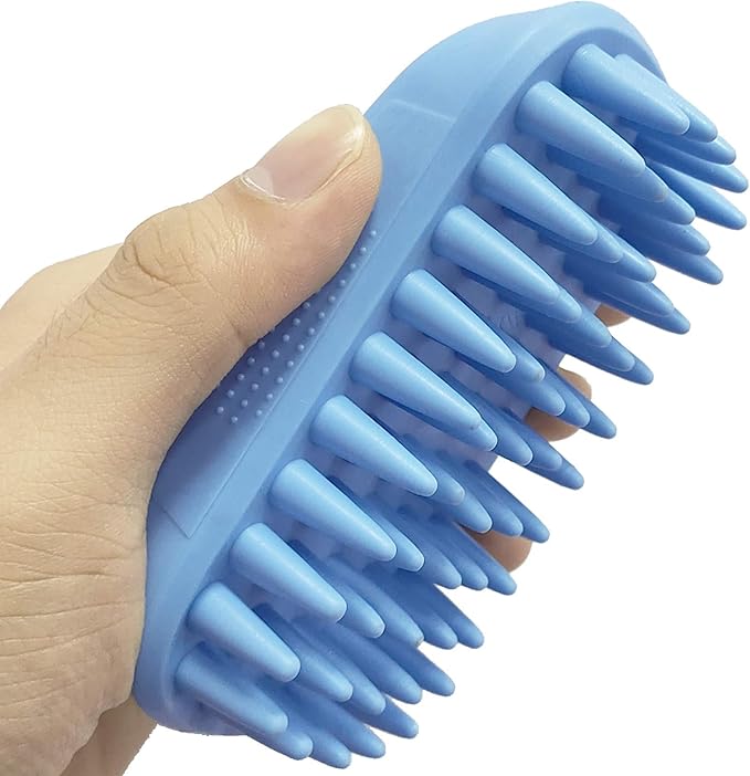 Pet Silicone Shampoo Brush for Long & Short Hair Medium Large Pets Dogs Cats, Anti-skid Rubber Dog Cat Pet Mouse Grooming Shower Bath Brush Massage Comb (Blue (New))