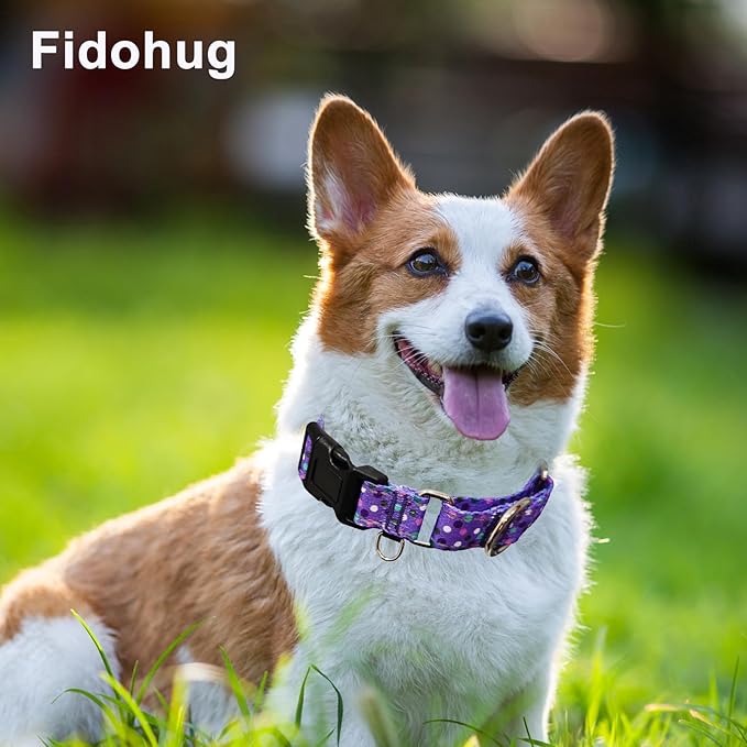 Reflective Martingale Collar for Dogs with Quick Release Buckle Cute No Pull Training Dog Collars (Purple Polka Dot, Large)