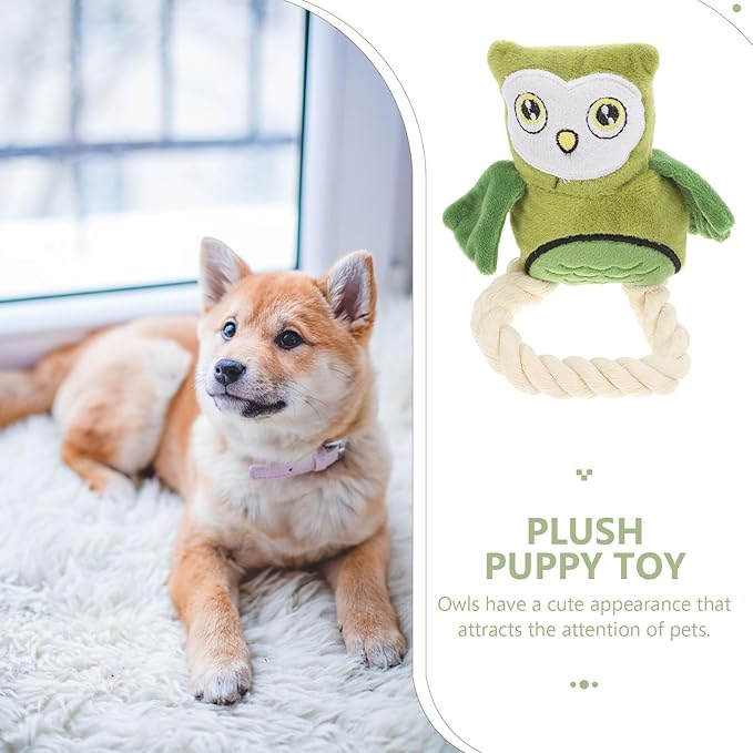 SEWACC Interactive Cotton Rope Owl Dog for Chewing and Playing, Plush Stuffed Pet for Dental Health, Sturdy Green Plush Suitable for Puppies and Dogs