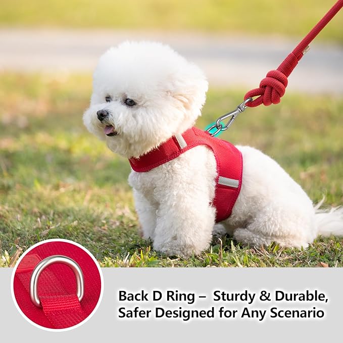 Dog Harness for Puppy – Adjustable Reflective Easy Put On Soft Mesh Vest for Small Dogs with 2 Patches (Burgundy Red,XS)