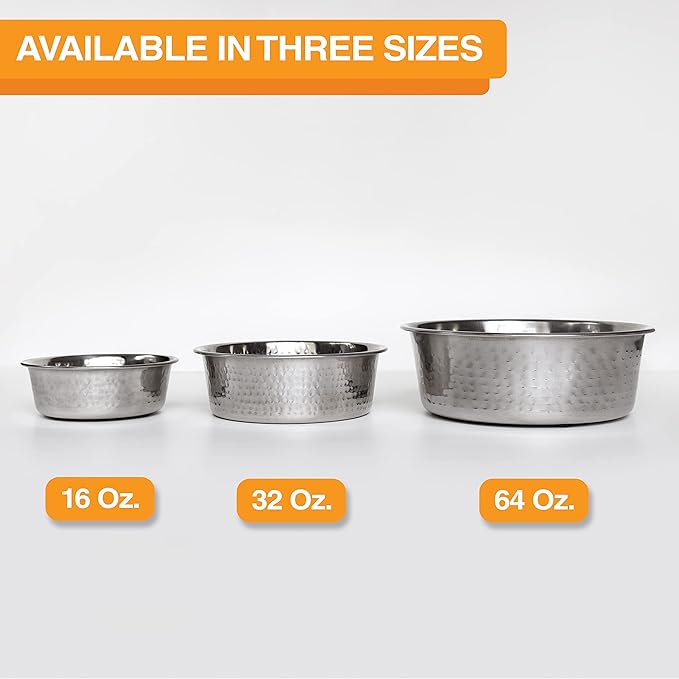Neater Pet Brands Hammered Decorative Designer Bowls - Luxury Style Premium Dog and Cat Dishes (Medium, Stainless)