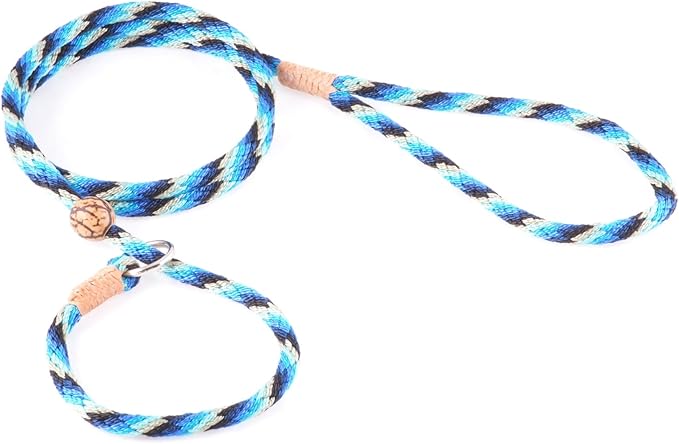 Alvalley Nylon Dog Training Leash with Stopper - Adjustable Nylon Rope Comes with Braided Leather at Ends - Tagua Bead Stopper Slip Lead - Suitable for Walking, and Training