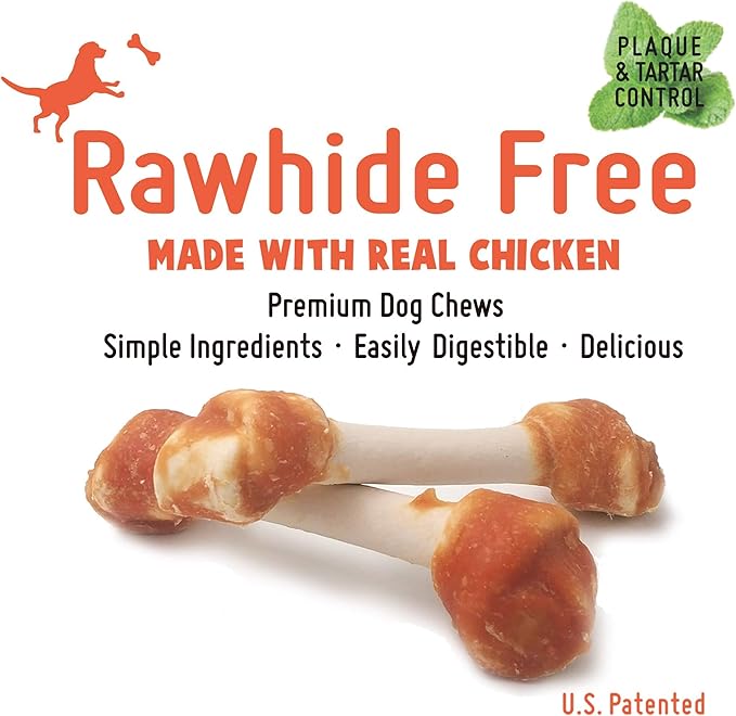 LuvChew Chicken Dog Chew Bones Medium, Rawhide Free, Grain Free, Made with Real Chicken & Wholesome Vegetables, Knotted Bones Medium 5pcs/Pack
