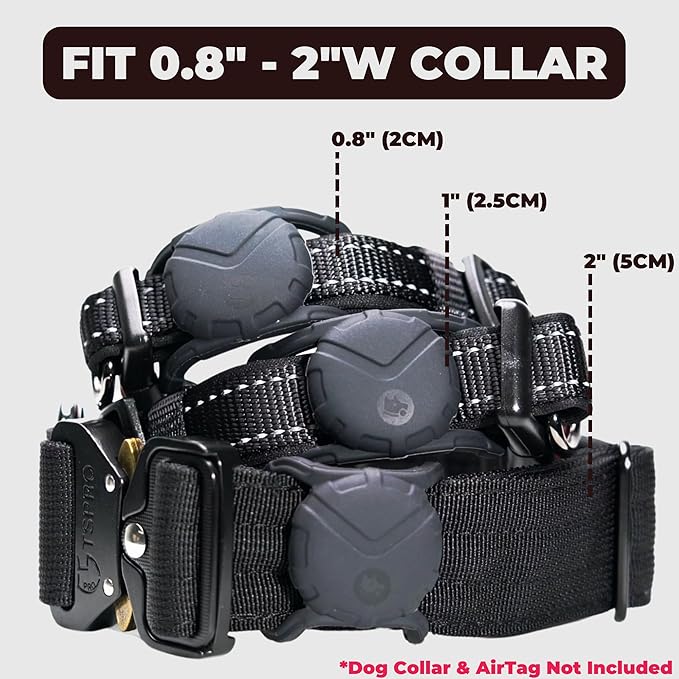 Ultra Thick Dog Collar Holder for | Military-Grade Air Tag Case Fits Collar from 0.8" to 2" | Apple Air Tag Holders for Large Dogs and Cats