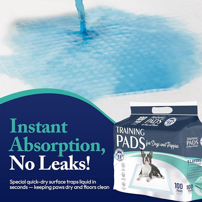 BPG Puppy Pads 100 Count – Super Absorbent Training Pads for Dogs and Puppies, Leak-Proof Protection, Odor-Neutralizing Disposable Dog Pee Pads Essentials, 22"x22"- BROOKLYN PET GEAR