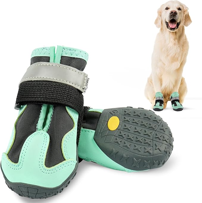 Pezluxe Dog Shoes, Waterproof Paw Protectors for Winter Snow Summer Hot Pavement, Outdoor Walk & Hiking Dog Boots for Hard Floors, Anti-Slip Sole Dog Booties for Medium Large Dogs(Green, #2)
