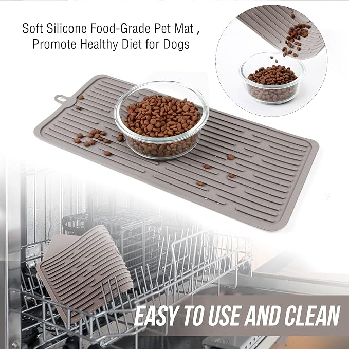 Cat Food Mat,Waterproof Pet Placemat for Dog and Cat,Mat for Prevent Food and Water Overflow,Portable and Foldable Mat-Brown