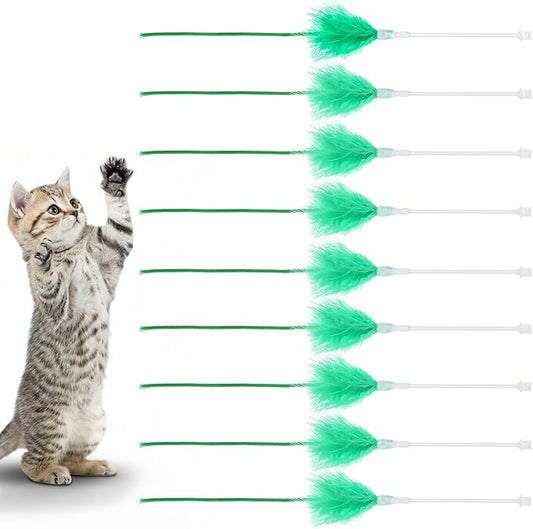 Lewtemi 9 Pcs Cat Toy Replacement Feather Wands Bulk Replacement Feather Sticks for Hide and Seek Cats Interactive Toys Indoor for Indoor Kitten