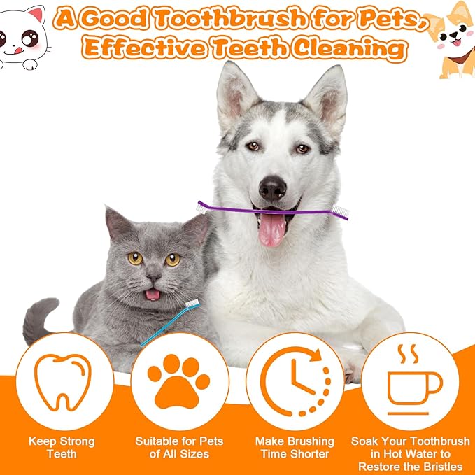 160 count Dog Toothbrush Bulk Dual Headed Dental Brushes Dogs Tooth Brushing Kit Long Handle Pet Tooth Brush for Puppy Large Small Cats and Most Pets Teeth Cleaning Dental Care Supplies, 8 Colors