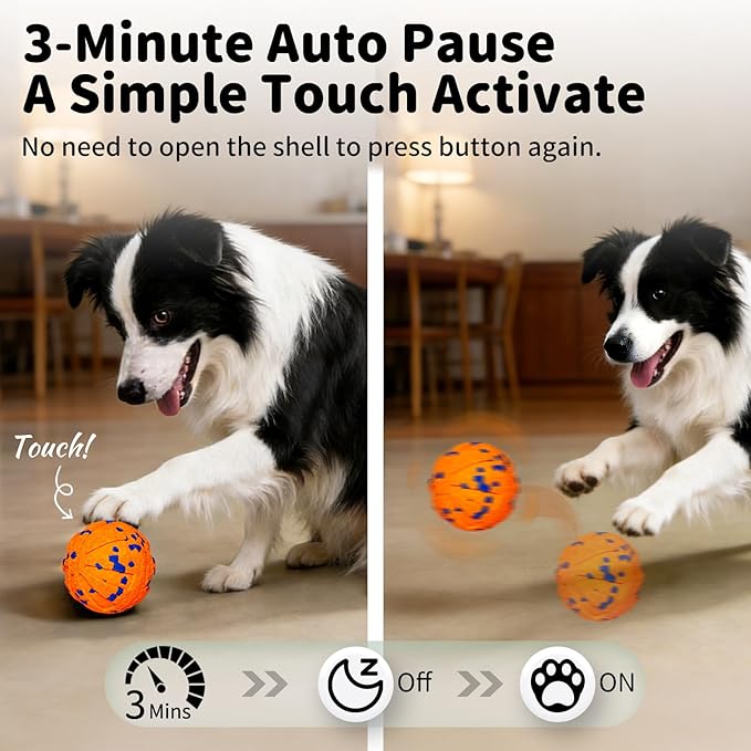 JoyBruko Interactive Dog Toys Ball, Moving Dog Toys to Keep Them Busy, Automatic Self Rolling & Bouncing, Soft E-TPU Material IPX7 Waterproof, Enrichment for Small Medium Large Breeds, Orange