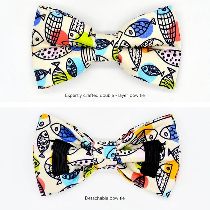 Breakaway Cat Collar Bowtie Bell, Line Fish, Wedding/Birthday Gift for Kitten