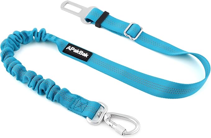 Dog Seat Belt for Car, Adjustable Dog Car Harness Seatbelt for Small Medium Large Dogs, Heavy Duty Travel Safety Restraint with Locking Aluminum Hook & Reflective Nylon Strap, Light Blue