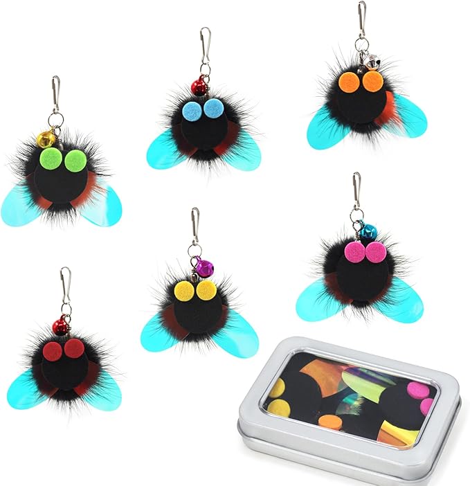 SONGWAY Cat Toy Wand Refills - 6 PCS Insect Shaped Furry Cat Toys Replacement, Interactive Cat Toys for Indoor Cat Kitten