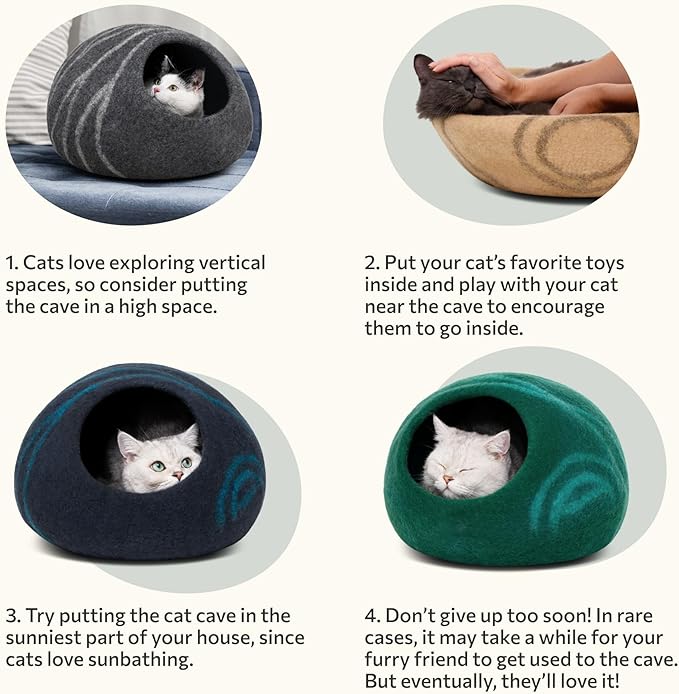 MEOWFIA Cat Cave – Premium Felt Cat Bed for Indoor Cats, Handmade 100% Merino Wool, Cat (Medium, Dark Grey)