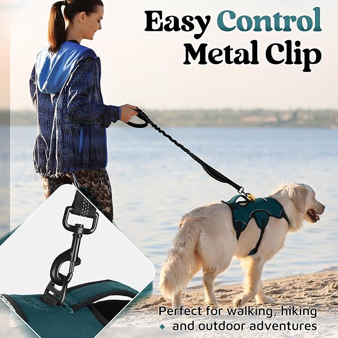 rabbitgoo Escape Proof Dog Harness Medium, Soft Padded Full Body Pet Harness, Reflective Adjustable No Pull Vest with Lift Handle and Leash Clip for Walking Hiking Training, Dark Green, M