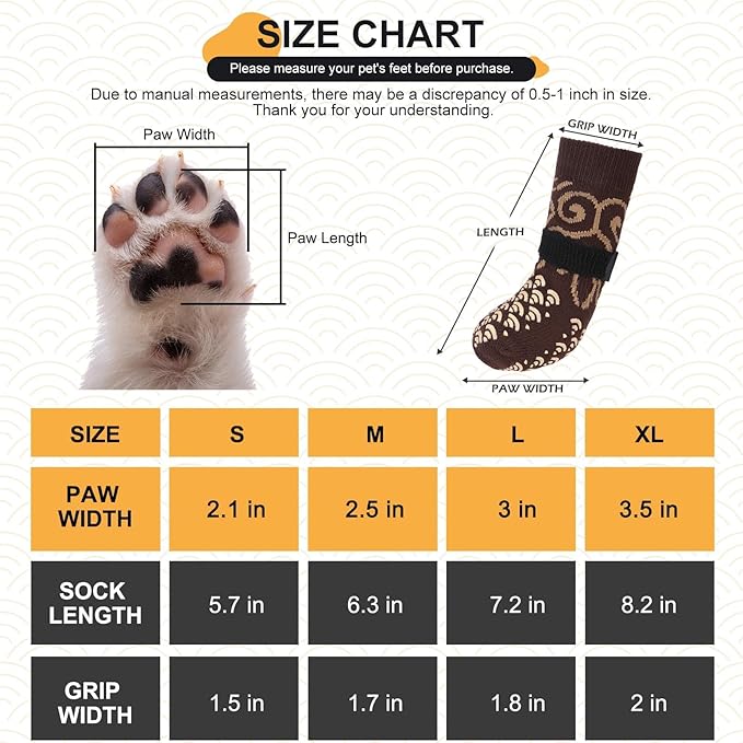 Anti Slip Dog Socks with Four Sides Grips for Hardwood Floors, Extra Traction Control No Twist - Dog Shoes Paw Protector for Hot Pavement to Prevent Licking Paws for Small Medium Large Dogs, L