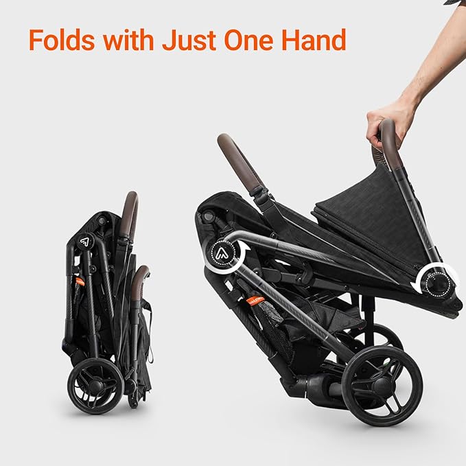 MAMAZING Lightweight Baby Travel Stroller with Carbon Fiber Frame, Compact & Airplane-Friendly, One-Handed Folding Design, 11.6 lbs, Perfect for Toddlers, Black