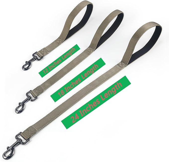 Advanced Short Dog Leash with Soft Padded Handle and Heavy-dutyClip & Nylon - 12 Inches Lead for Large and Medium Breed Dogs Daily Use. (Military Green, 12 Inches)