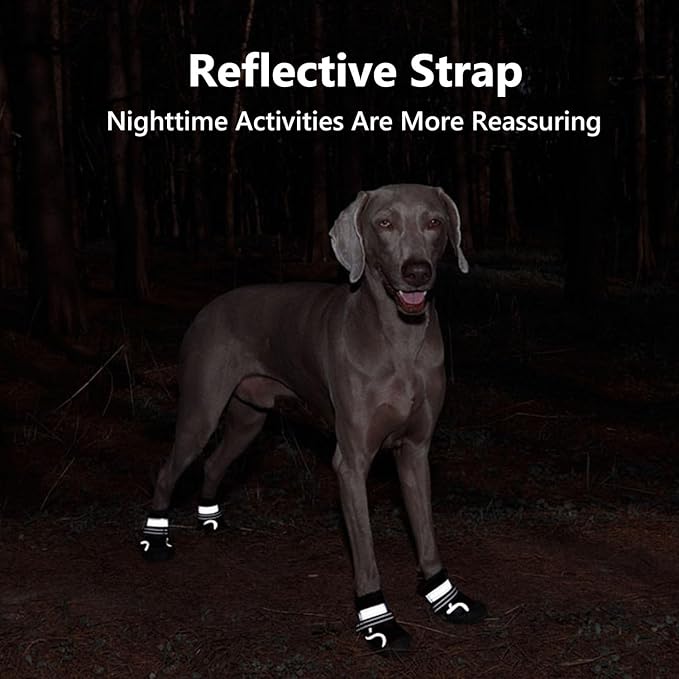 Dog Shoes Small Medium Large Size Dogs, Puppy Booties Paw Protector for Hot Pavement, Non-Slip Waterproof Rubber Reflective Strapped Boots (Black, Size 2#: (2.4 * 1.9) (L*W) for 18-27lbs)