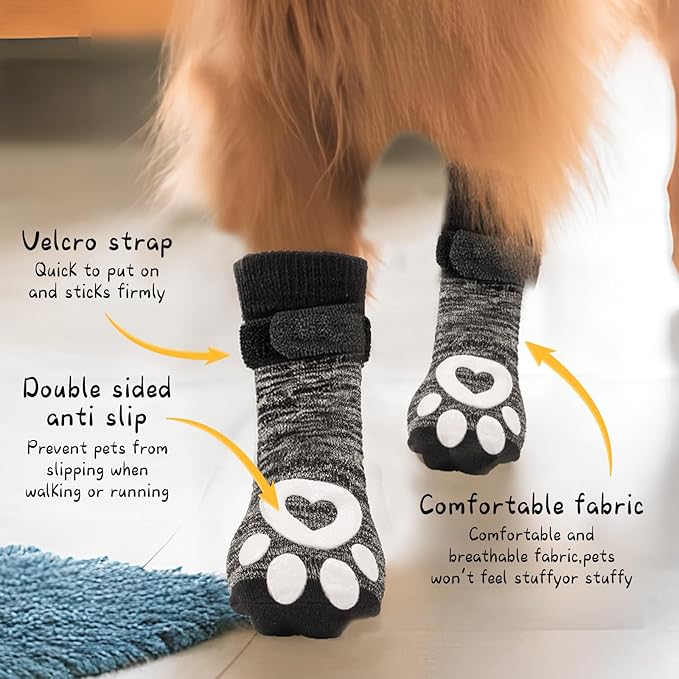6 Pcs Non Slip Dog Socks to Prevent Licking Paws, Double-Sided Grip Anti-Skid Paw Protectors for Hardwood Floors,Hot/Cold Pavement Traction Control for Small Medium Large Senior Dogs