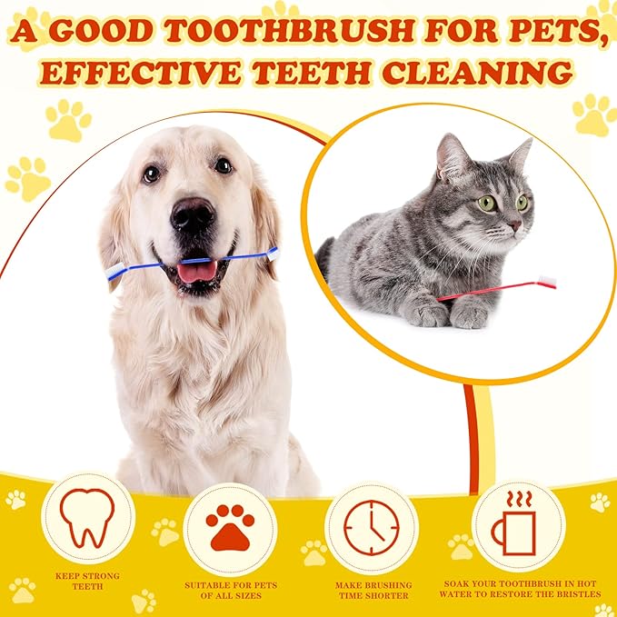 Nuenen 150 Pcs Dog Toothbrush Dual Headed Dental Brushes Puppy Tooth Brushing Kit Long Handle Toothbrush for Large and Small Dogs Cats Most Pets Teeth Cleaning Oral Care Supplies (Vibrant Color)