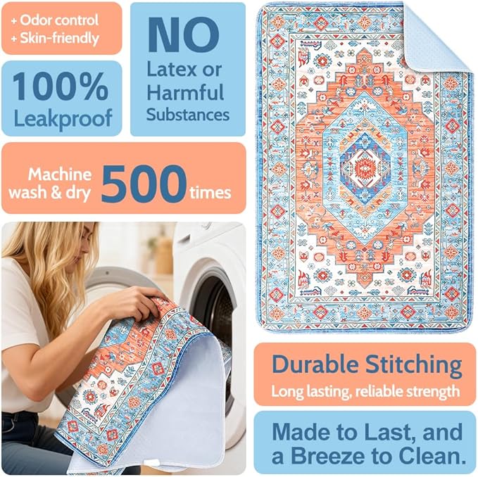 Washable Pee Pads for Dogs 2 Pack Reusable Puppy Training Pads 72"x72" Super Absorbent Waterproof Dog Training Pads, Non-Slip Potty Pads Whelping Pads Litter Mat Pet Supplies - Orange/Mix